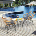 3 Pieces Rattan Furniture Set With Cushioned Chair Table